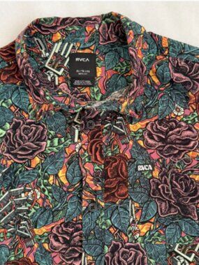 RVCA Mens Shirt Boys XL Slim Fit Multicolored Print Unisex